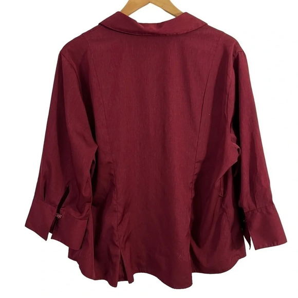 Cato Wine Red Button Up Shirt 18W 20W Collared Blouse Stretch Career Office Work - Picture 2 of 9